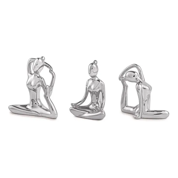 Conjunto 3 Esculturas Yoga Prata Em Porcelana Cor Prateado Foto 1