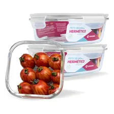Conjunto 3 Potes de Vidro Quadrado Hermético Marmita Mantimentos 800ml Foto mini 1
