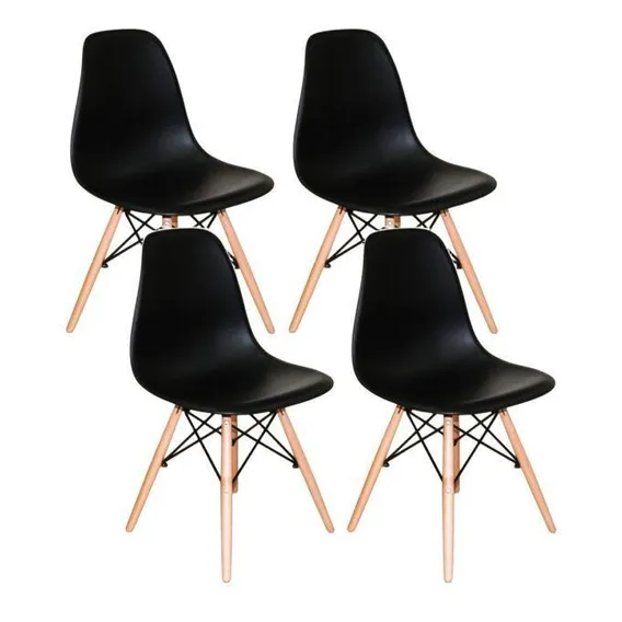 Conjunto 4 Cadeiras Charles Eames Eiffel Concha Fixa - Preto Foto 1