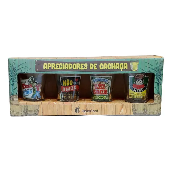 Conjunto 4 Copos De Dose Shot Cachaça Caipira 60ml Brasfoot Foto 1