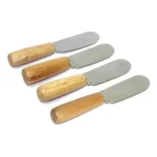 Conjunto 4 EspĂĄtula Inox Cabo Madeira PatĂȘ Manteiga Cor Cinza Foto mini 1