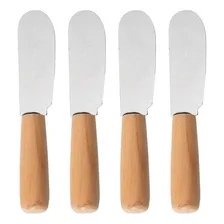 Conjunto 4 EspĂĄtula Inox Cabo Madeira PatĂȘ Manteiga Cor Cinza Foto mini 4