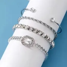 Conjunto 4 Pulseiras Femininas Dourada Prata Bracelete Joias Foto mini  3