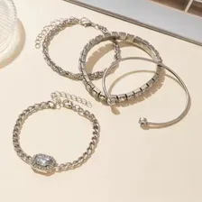 Conjunto 4 Pulseiras Femininas Dourada Prata Bracelete Joias Foto mini  2