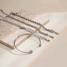 Conjunto 4 Pulseiras Femininas Dourada Prata Bracelete Joias Foto mini 4