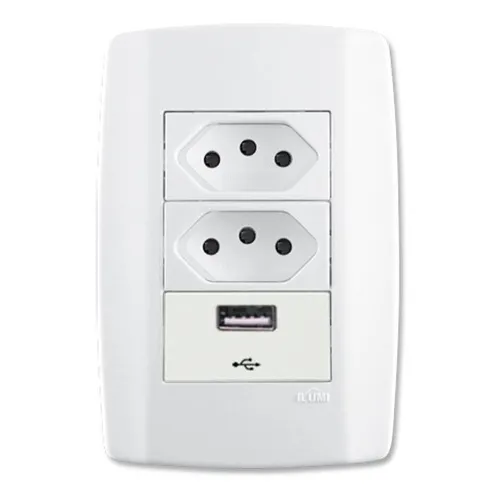 Conjunto 4x2 2 Tomadas 10a + Modulo Usb 2a Linha Slim Ilumi Cor Branco Foto 1