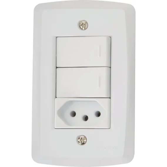 Conjunto 4x2 Lux2 - 2x Interruptor Paralelos + 1x Tomada 10a Foto 1
