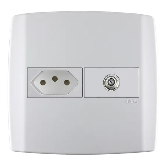 Conjunto 4x4 Antena Coaxial + Tomada 10a Slim Ilumi Cor Branco Foto 1