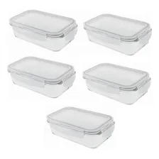 Conjunto 5 Pote Vidro Hermético Marmita Tampa Plástico 450ml Foto  mini 1