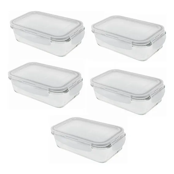Conjunto 5 Pote Vidro Hermético Marmita Tampa Plástico 450ml Foto 1