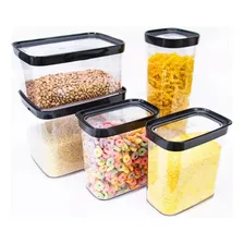 Conjunto 5 Potes Mantimentos Herméticos AcrÃlico Organizador Cor Preto Foto mini 1