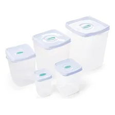 Conjunto 5 Potes Quadrados Tampa Branca Plasvale Foto mini 4