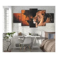 Conjunto 5 Quadros Leao Juda Religioso Jesus Sala + 1adesivo Foto mini 1