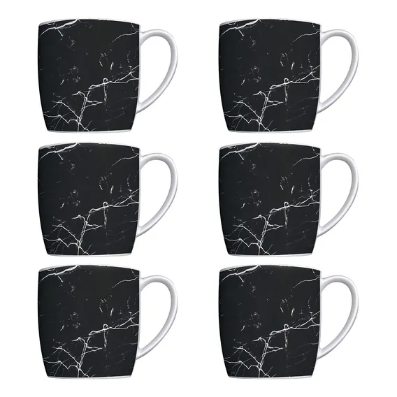 Conjunto 6 Canecas Para CafĂ© Jogo XĂcaras De Porcelana Preto Foto 1