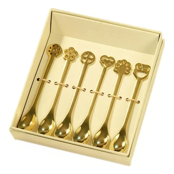 Conjunto 6 Colheres Café Chá Banhado Ouro 24kl Kiss Bugatti Cabo Dourado Foto 1