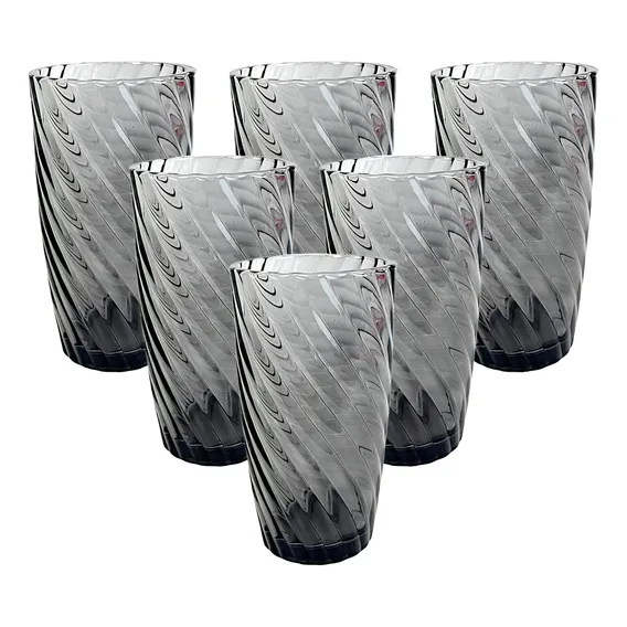 Conjunto 6 Copos De Vidro Long Elysée Cinza Drink 400ml Foto 1