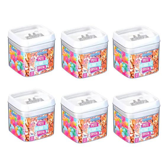 Conjunto 6 Potes Herméticos Quadrados AcrÃlico 1,1 Litros Cor Branco Foto 1