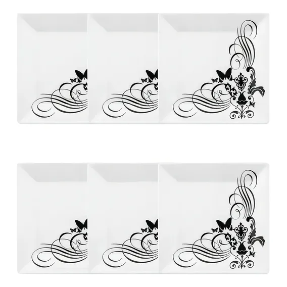 Conjunto 6 Pratos Sobremesa Quartier Tattoo Oxford Porcelana Foto 1