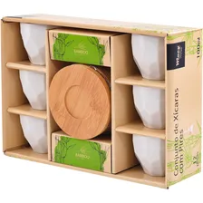 Conjunto 6 Xícaras Café Porcelana C/ Pires Bambu 90ml Foto mini  2