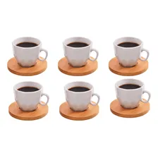 Conjunto 6 Xícaras Café Porcelana C/ Pires Bambu 90ml Foto  mini 1