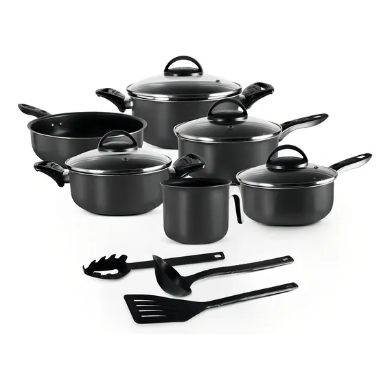 Conjunto 9 Peças Preto Elegan Firenze Teflon Antiaderente Tampa De Vidro Foto 1