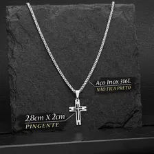 Conjunto Aço Corrente Pulseira Masculino Cruz J-1366 Prata Foto mini 3