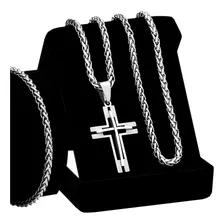Conjunto Aço Corrente Pulseira Masculino Cruz J-1366 Prata Foto mini 1