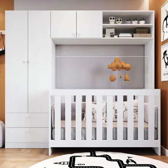 Conjunto Aconchego Berço Colchão E Guarda Roupa Branco Foto 1