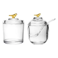 Conjunto Açucareiro Com Pote Potiche Cristal 12cm Bird Gold Foto mini 1