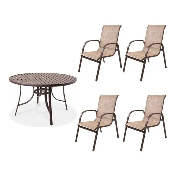 Conjunto AlumÃnio Mesa Redonda Ripada 120cm Porto Rico E Wt Foto 1