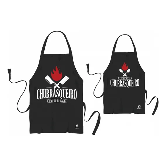 Conjunto Avental Churrasqueiros Pai E Filho Churrasco Kit Cor Preto Desenho Do Tecido Churrasqueiro Foto 1