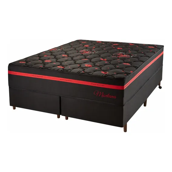 Conjunto Box E Colchão Queen Size Montana - Preto/vermelho Foto 1