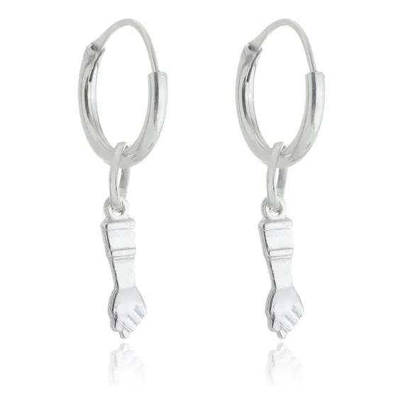 Conjunto Brinco Argola Com Pingente Figa Em Prata 925 Foto 1