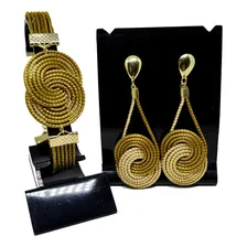 Conjunto Brinco + Pulseira Infinito Capim Dourado Artesanal Foto  mini 1