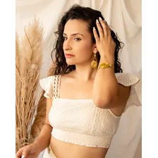 Conjunto Brinco + Pulseira Infinito Capim Dourado Artesanal Foto mini  3