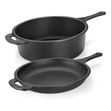 Conjunto Caçarola E Frigideira Multiuso De Ferro Fundido Cor Preto Foto mini  2