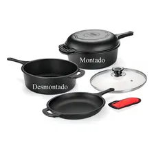 Conjunto Caçarola E Frigideira Multiuso De Ferro Fundido Cor Preto Foto  mini 1