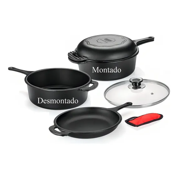 Conjunto Caçarola E Frigideira Multiuso De Ferro Fundido Cor Preto Foto 1