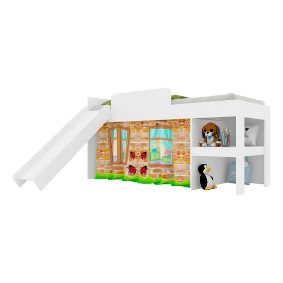Conjunto Cama Playground 90 Com Escorregador E Baú Branco Foto 1