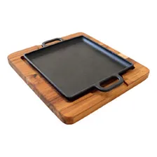 Conjunto Chapa Ferro Quadrada 20 Cm Com Suporte Madeira Rig Foto mini 1