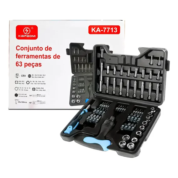 Conjunto Chave De Fenda Soquete Catraca 63 Peças Foto 1