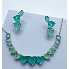 Conjunto Choker Semijoias Corações Fusion Tons De Verde Luxo Foto mini  2