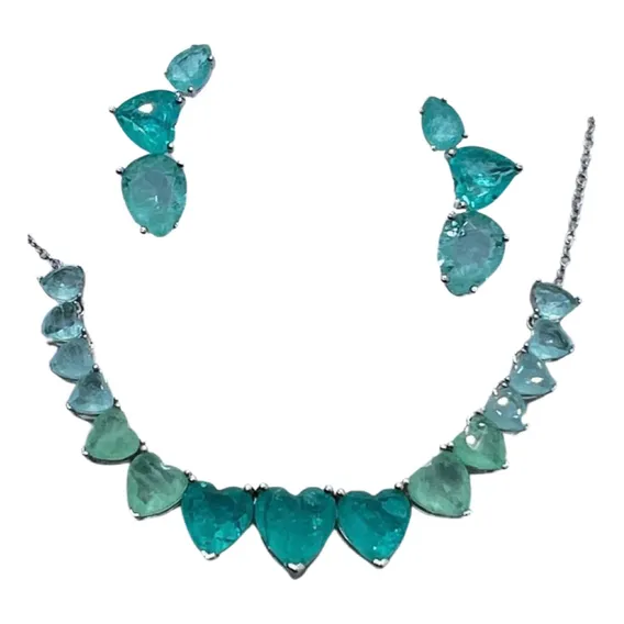 Conjunto Choker Semijoias Corações Fusion Tons De Verde Luxo Foto 1