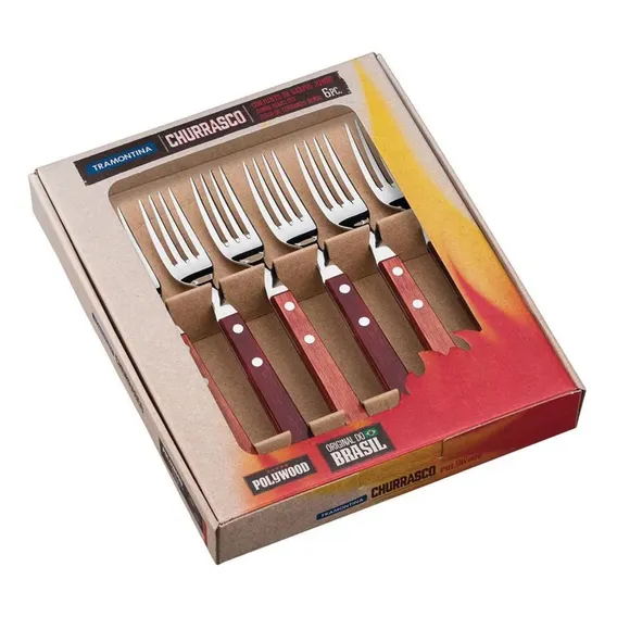 Conjunto Churrasco Garfos Jumbo 6 Peças Avermelhado Foto 1