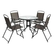 Conjunto Cinza Mesa Tampo De Vidro Cadeiras Ombrelone Kala Foto mini 2