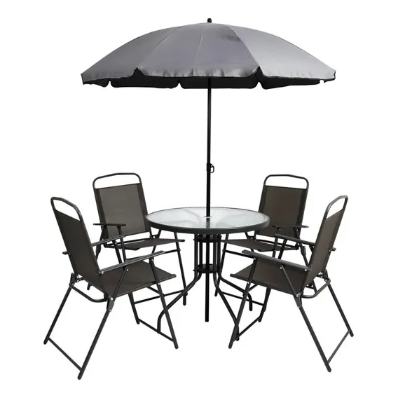 Conjunto Cinza Mesa Tampo De Vidro Cadeiras Ombrelone Kala Foto 1