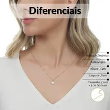 Conjunto Colar Brinco Coração Kit Semi Joia Banhado Ouro 18k Cor Dourado Foto mini  3