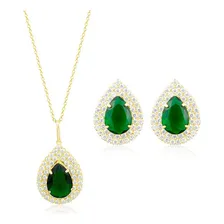 Conjunto Colar + Brinco Festa Esmeralda Dourado Maise Joias Foto mini 1