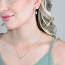 Conjunto Colar Brinco Gota Cristal Banho Ouro 18k Feminino Foto mini  2