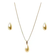 Conjunto Colar Brinco Gota Kit Semi Joias Banhado Ouro 18k Cor Dourado Foto  mini 1